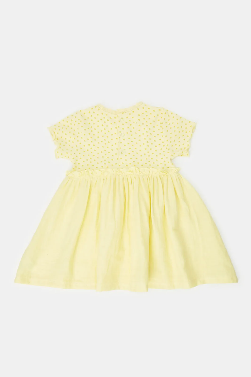 Infant Girls Yellow Printed Rib Yoke Dress