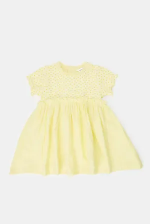 Infant Girls Yellow Printed Rib Yoke Dress