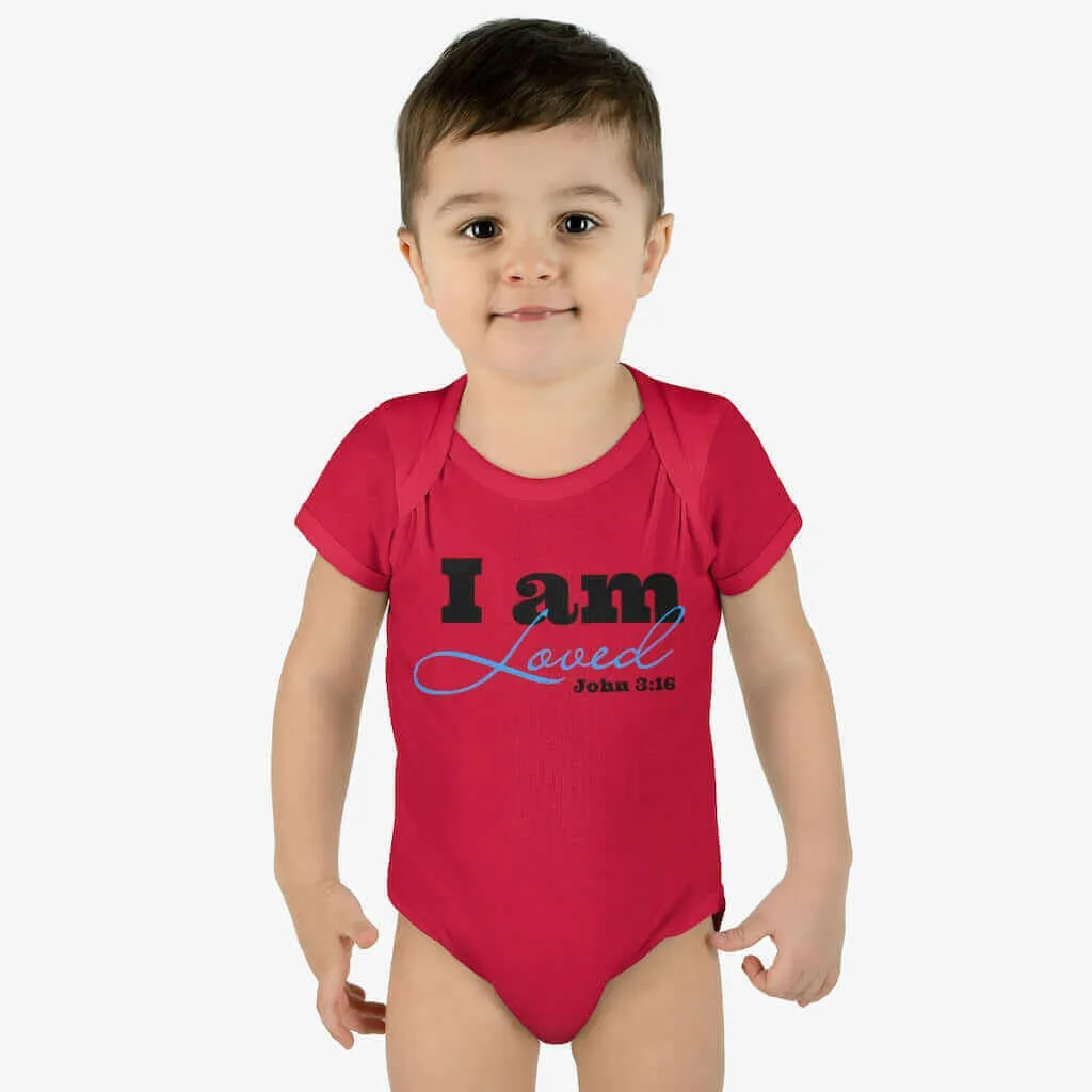 Infant Short Sleeve Bodysuit, Bodysuit, I am Loved Word Art