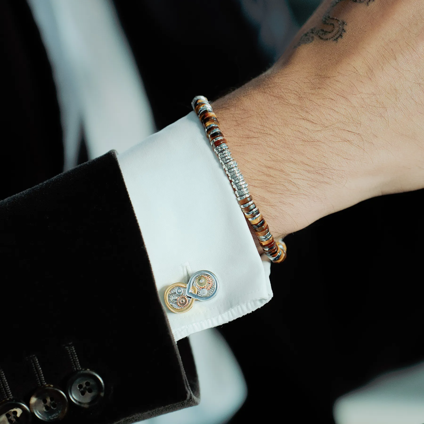 Infinity Gear Cufflinks in Palladium Plated with Multicolour Gears