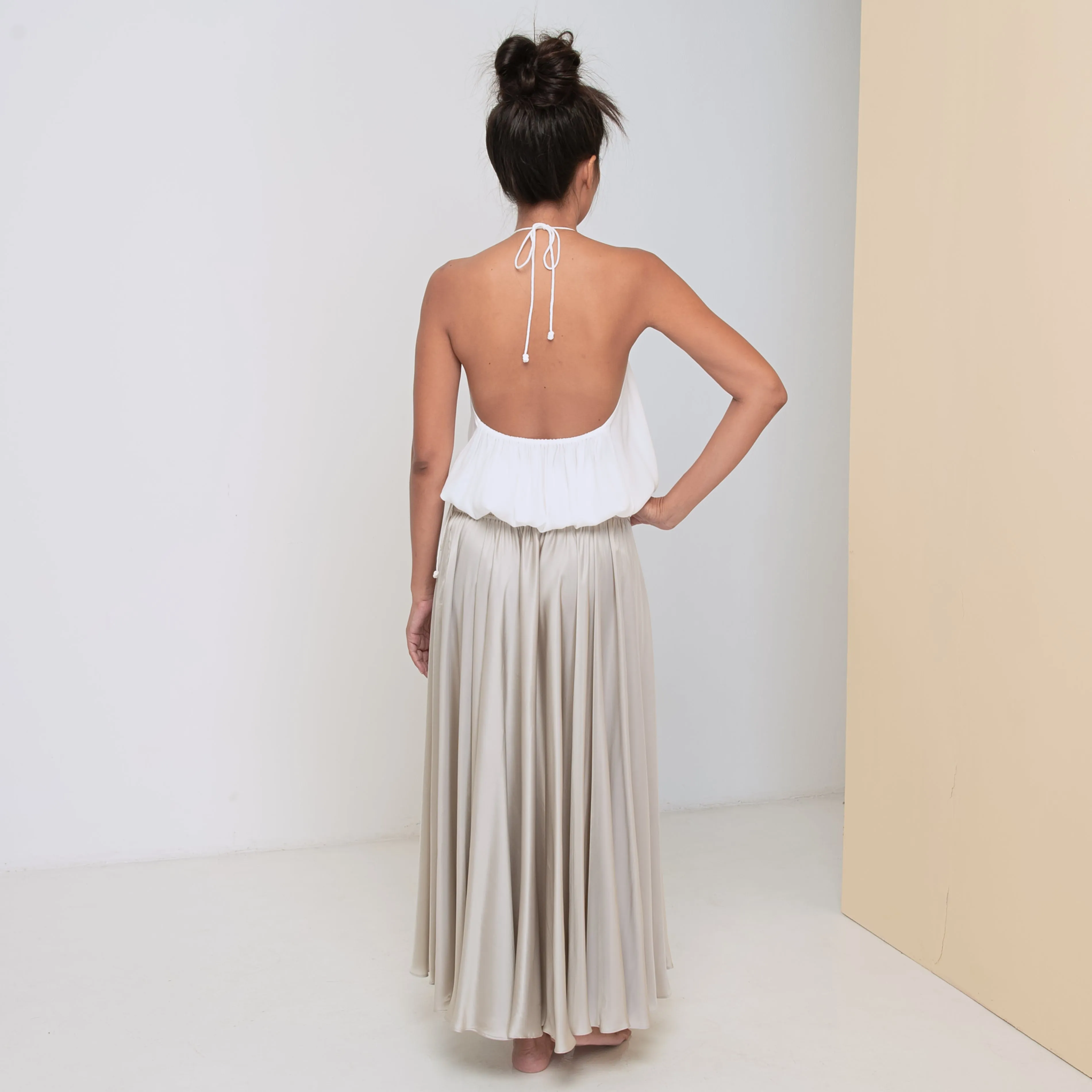 INFINITY SKIRT - Rayon Viscose Satin | Light Grey Greige