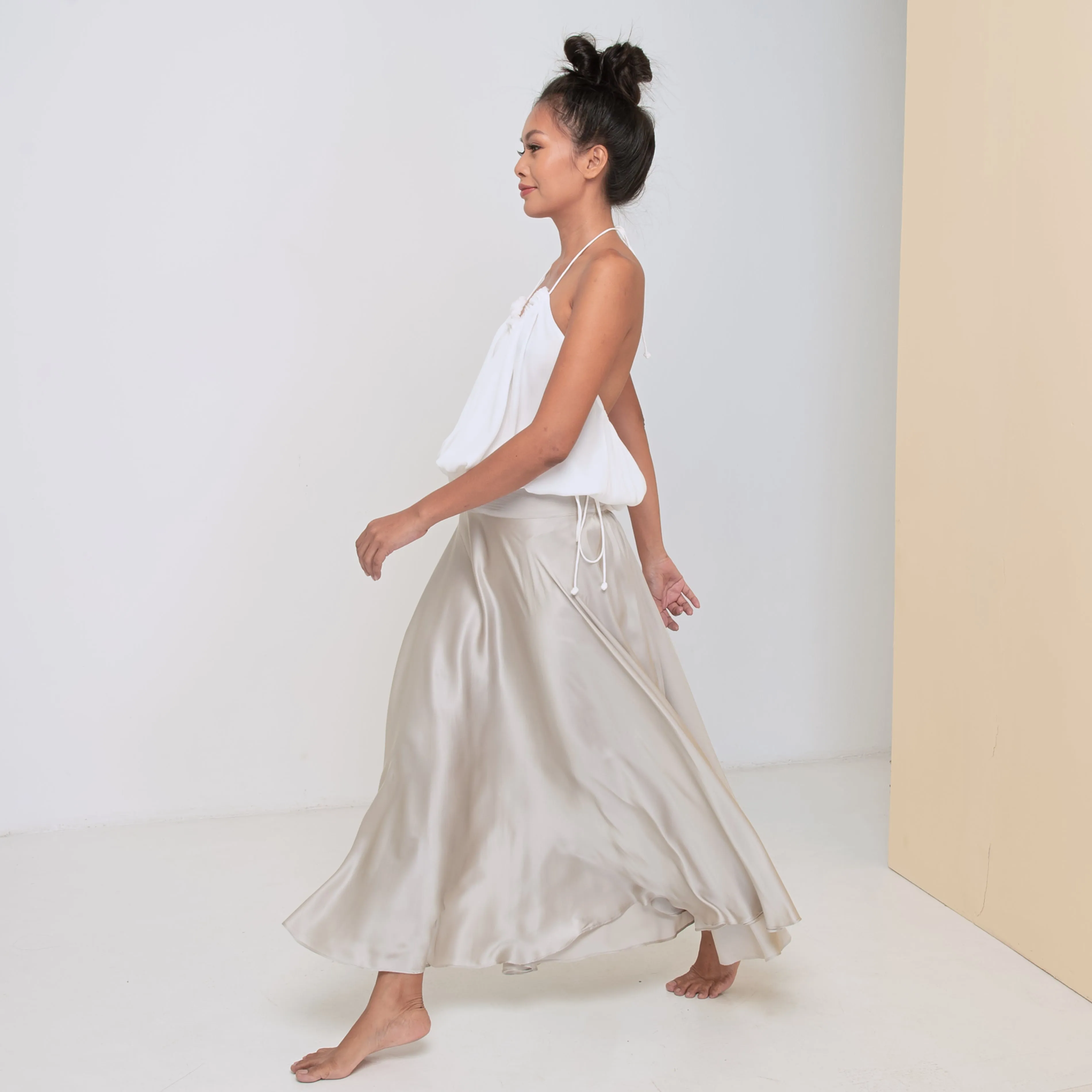 INFINITY SKIRT - Rayon Viscose Satin | Light Grey Greige