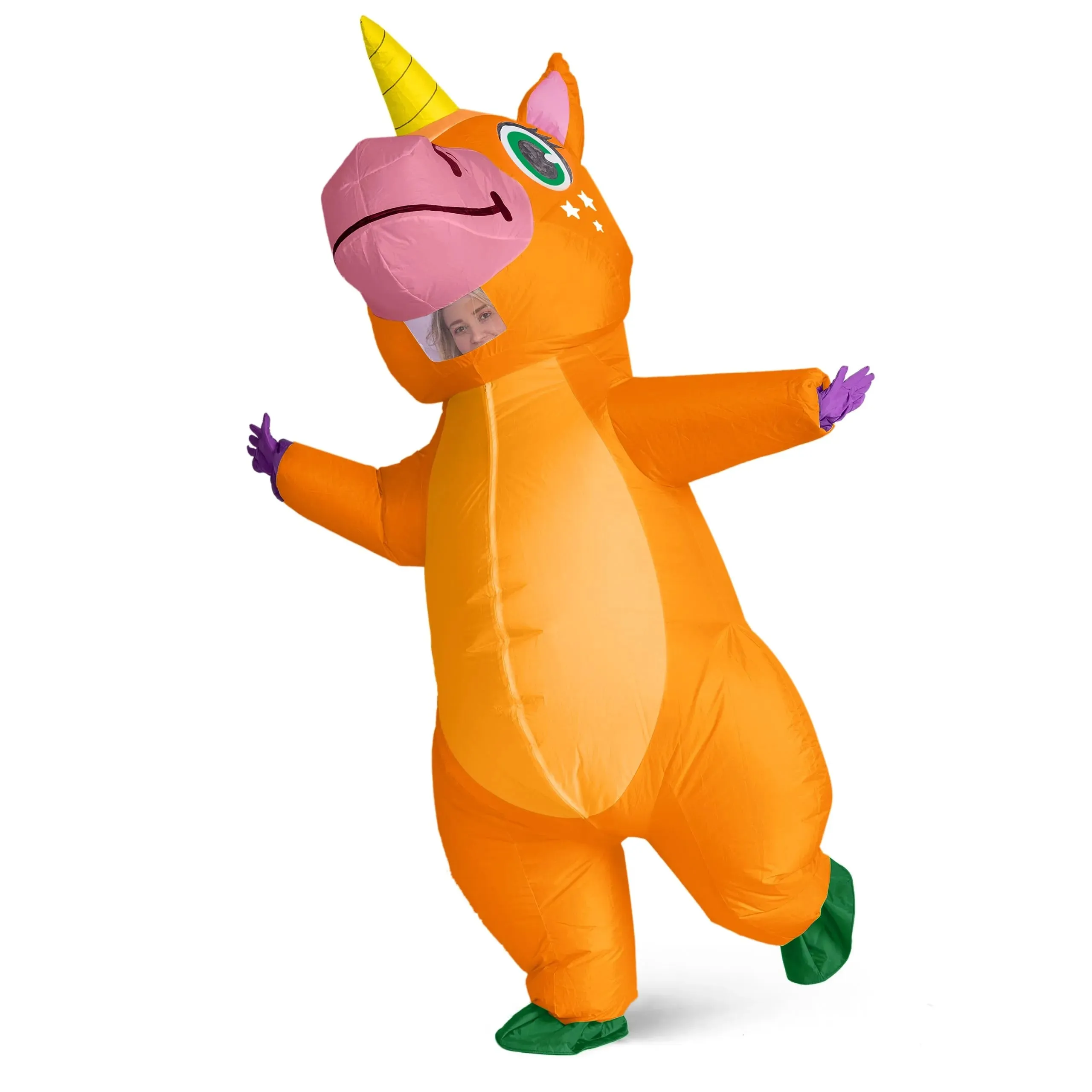 Inflatable Full Body Orange Unicorn Air Blow Up Halloween Costumes