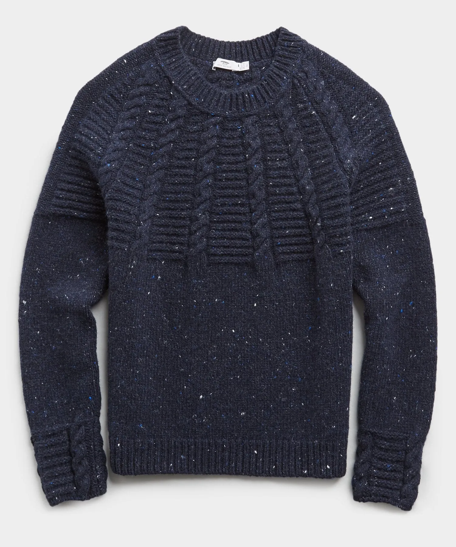 Inis Meain Raglan Cable Crewneck Sweater in Navy