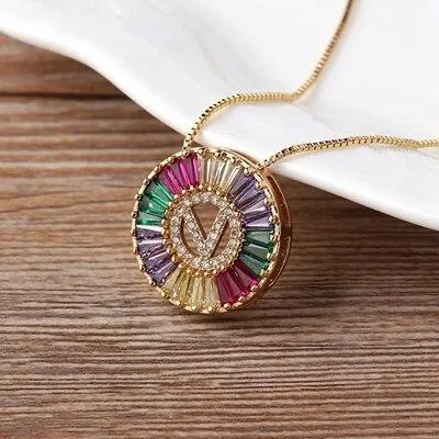 Initial Letter Colourful Women's Pendant Necklaces