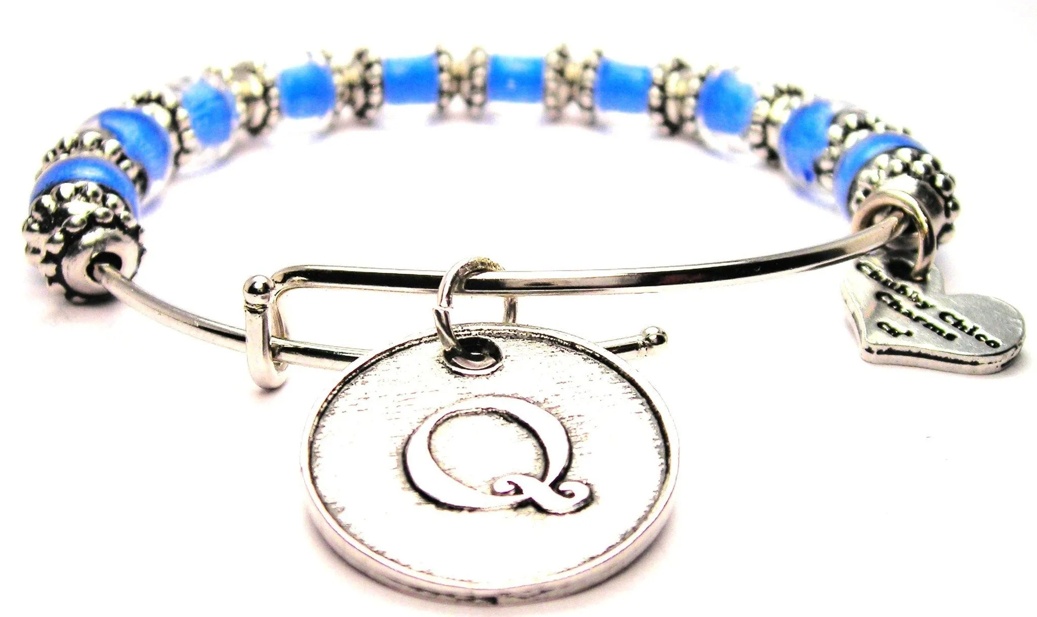 Initial Q Circle 9mm Glass Beaded Single Bracelet