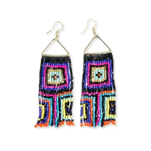 Ink   Alloy IA Brooke squares beaded fringe earrings SBER3220