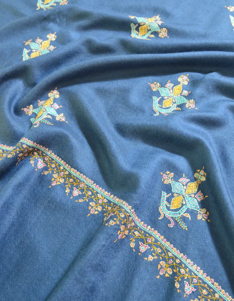 Ink Blue Pashmina Shawl With Sozni Embroidery 5795