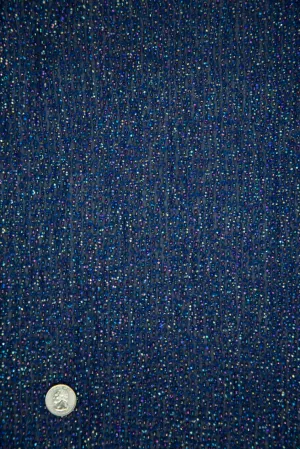 Ink Blue Sequins & Beads on Silk Chiffon Fabric