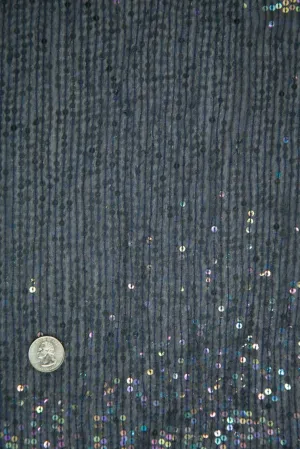 Ink Blue Sequins & Beads on Silk Chiffon JEC-132-12 Fabric