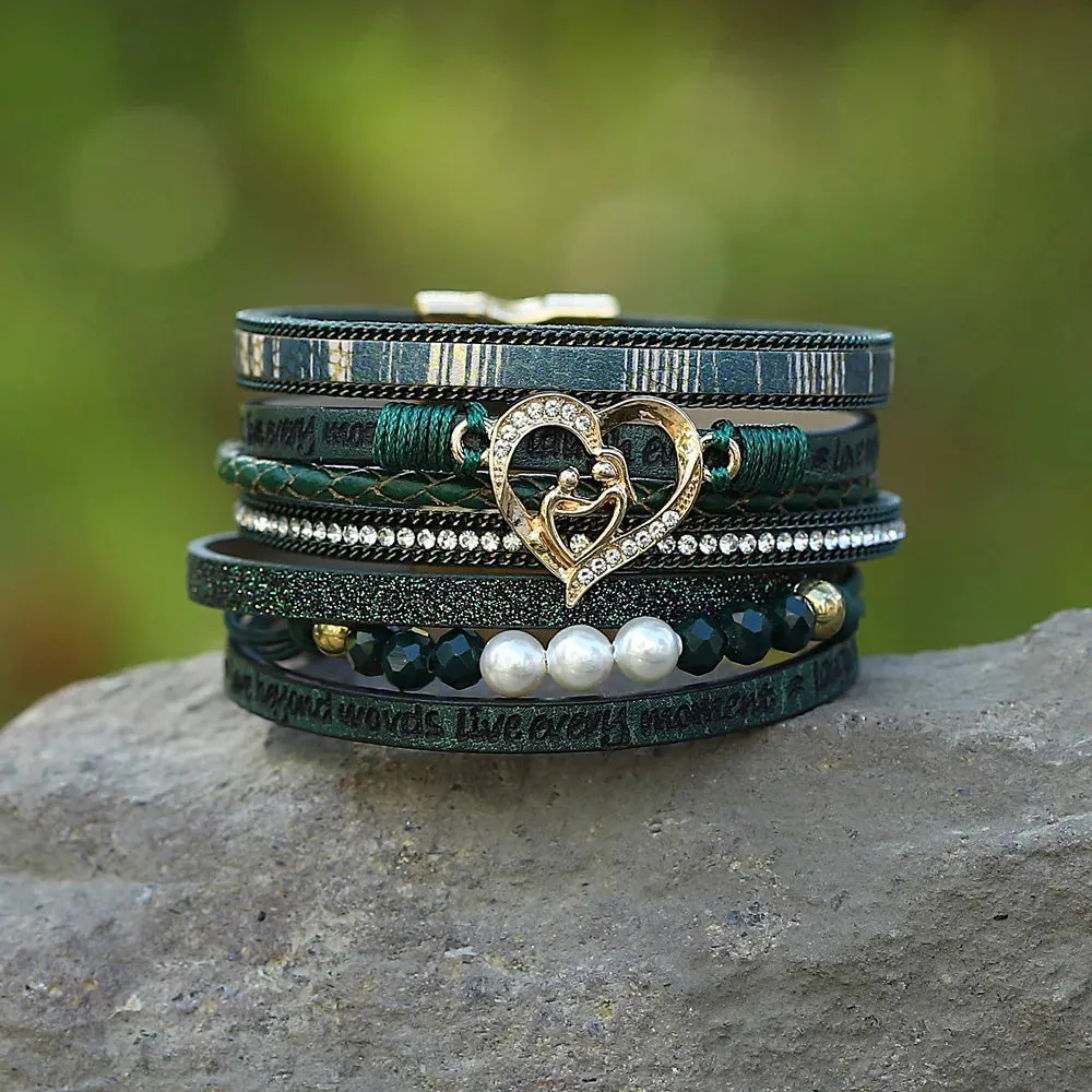 'Inspired Heart' Rhinestones and Beads Bracelet - green