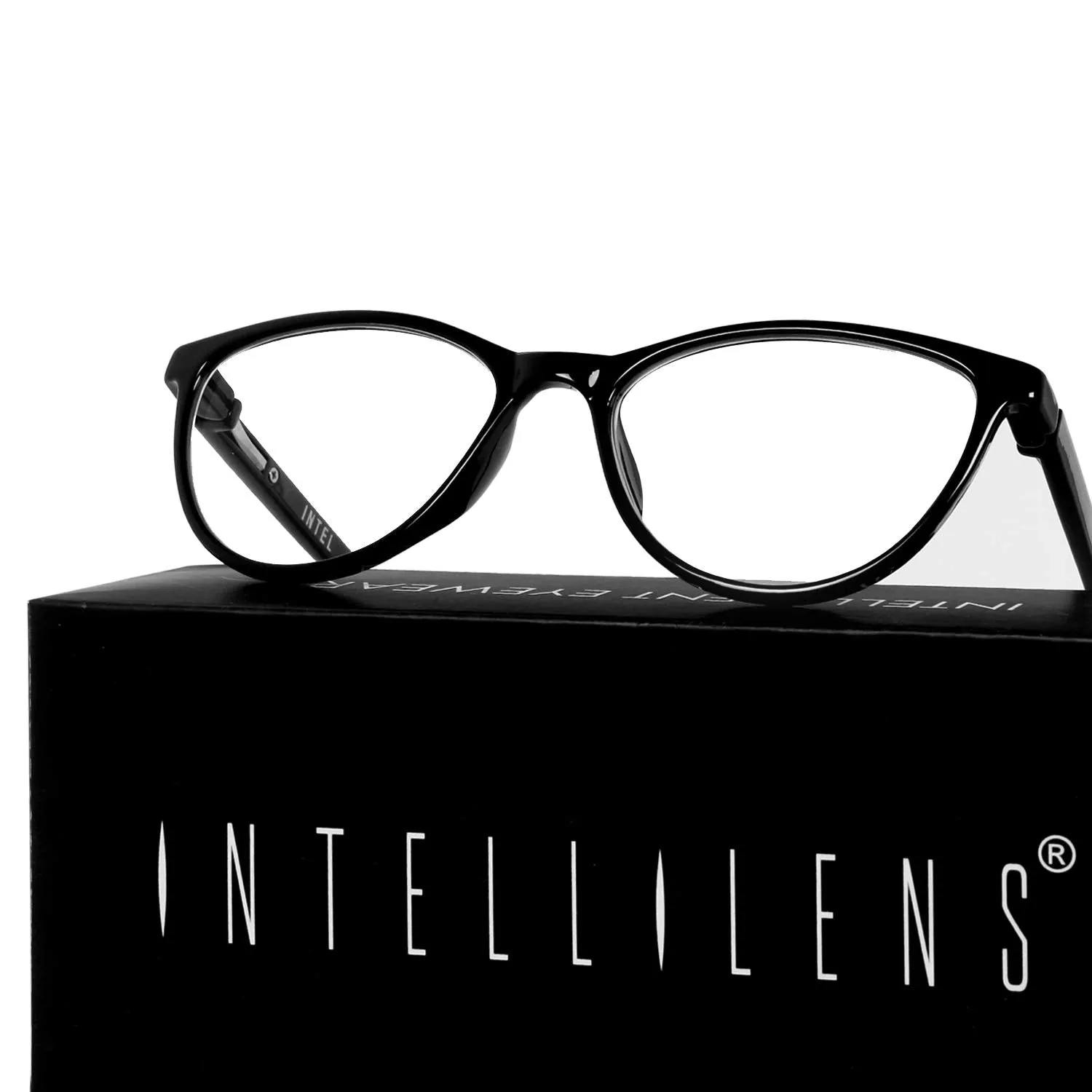 Intellilens® Cat Eye Blue Cut Computer Glasses for Women | Zero Power, Anti Glare & Blue Light Filter Glasses | UV Protection Specs | TR90 Frames & CR39 Blue Cut Lens (Black) (51-18-135)