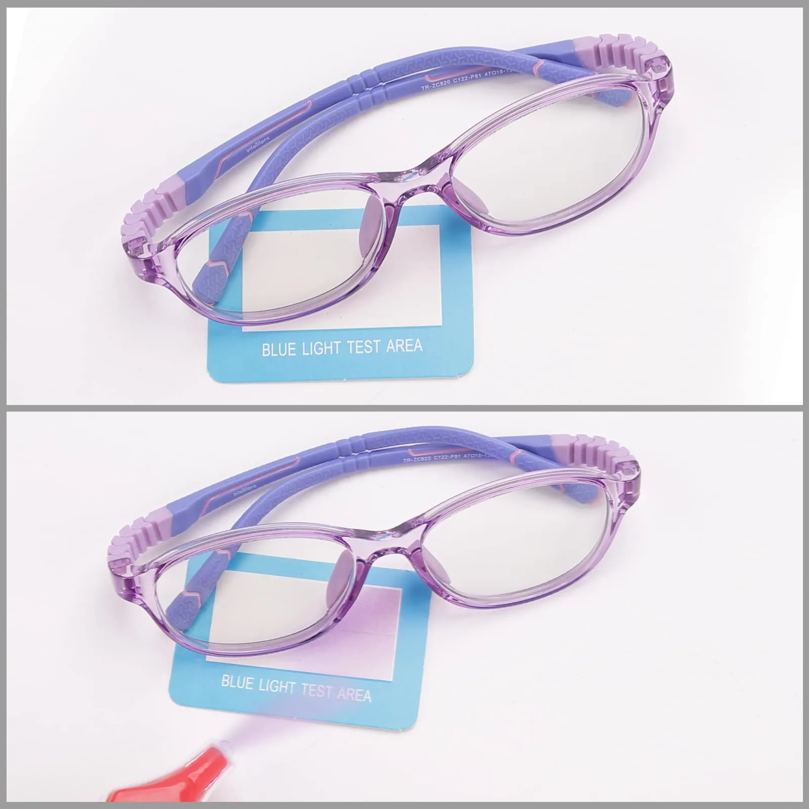 Intellilens Oval Kids Computer Glasses for Eye Protection with Lens Cleaner Solution for Spectacles| Zero Power, Anti Glare & Blue Light Filter Glasses | (Purple) (47-15-130)