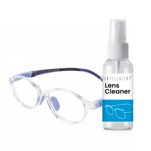 Intellilens Oval Kids Computer Glasses for Eye Protection with Lens Cleaner Solution for Spectacles | Zero Power, Anti Glare & Blue Light Filter Glasses | (Transparent) (47-15-130)