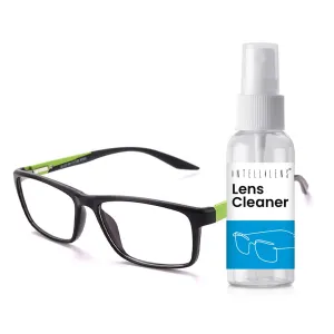 Intellilens Square Blue Cut Computer Glasses for Eye Protection with Lens Cleaner Solution for Spectacles | Zero Power, Anti Glare & Blue Light Filter Glasses | (Matte Black & Yellow) (56-17-140)