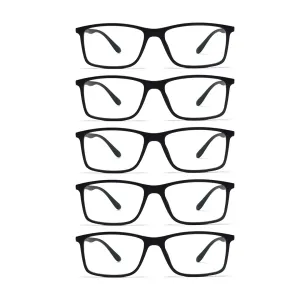 Intellilens® Square Blue Cut Computer Glasses for Eye Protection | Zero Power, Anti Glare & Blue Light Filter Glasses | Frames & Blue Cut Lenses (Black) Pack of 5