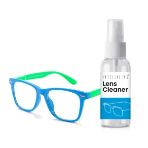 Intellilens Wayfarer Kids Computer Glasses for Eye Protection with Lens Cleaner Solution for Spectacles | Zero Power, Anti Glare & Blue Light Filter Glasses | (Blue) (48-17-130)