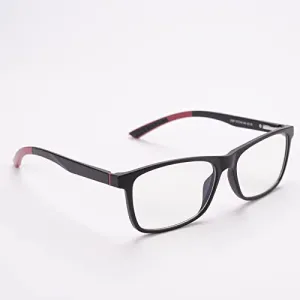 Intellilens | Zero Power Blue Cut Computer Glasses | Anti Glare, Lightweight & Blocks Harmful Rays | UV Protection Specs | For Men & Women | Black & Red | Square | Medium