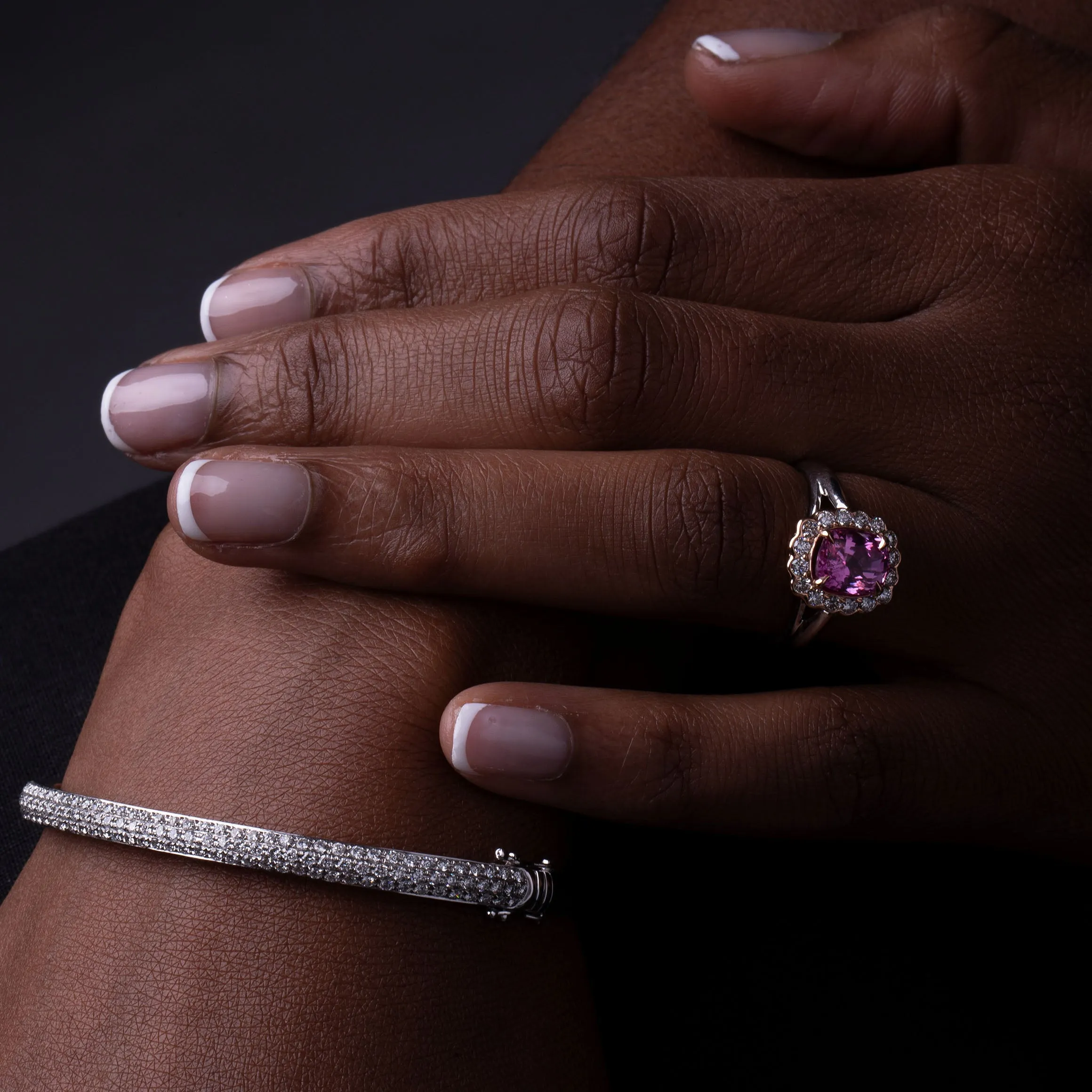 Intense Pink Sapphire & Diamonds Gold Ring