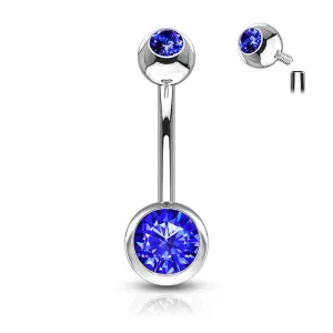 Internally Threaded Belly Ring - Blue