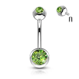 Internally Threaded Belly Ring - Green