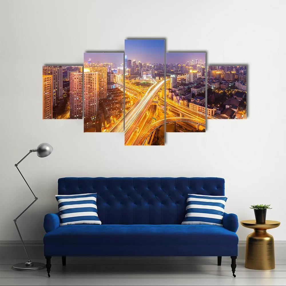 Intersection Of Two Viaducts  Shanghai Canvas Wall Art