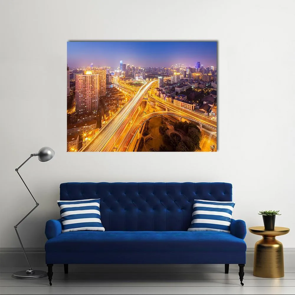 Intersection Of Two Viaducts  Shanghai Canvas Wall Art