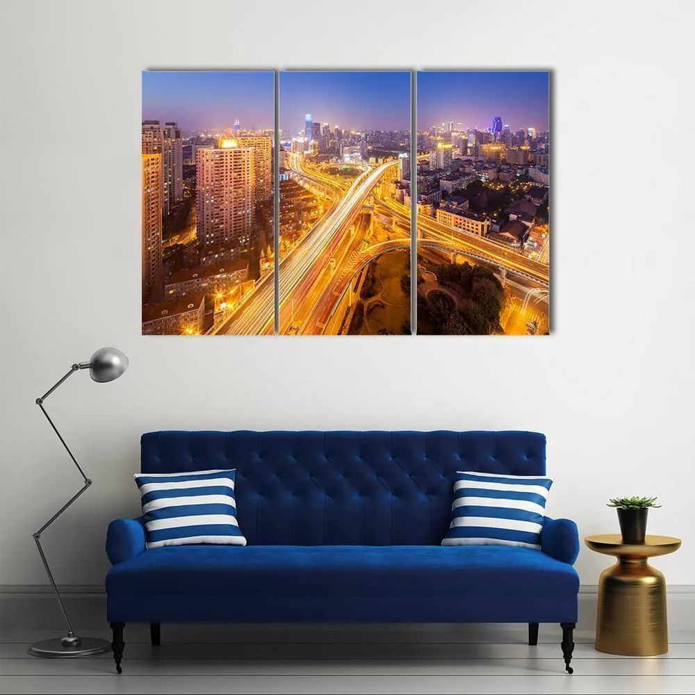 Intersection Of Two Viaducts  Shanghai Canvas Wall Art