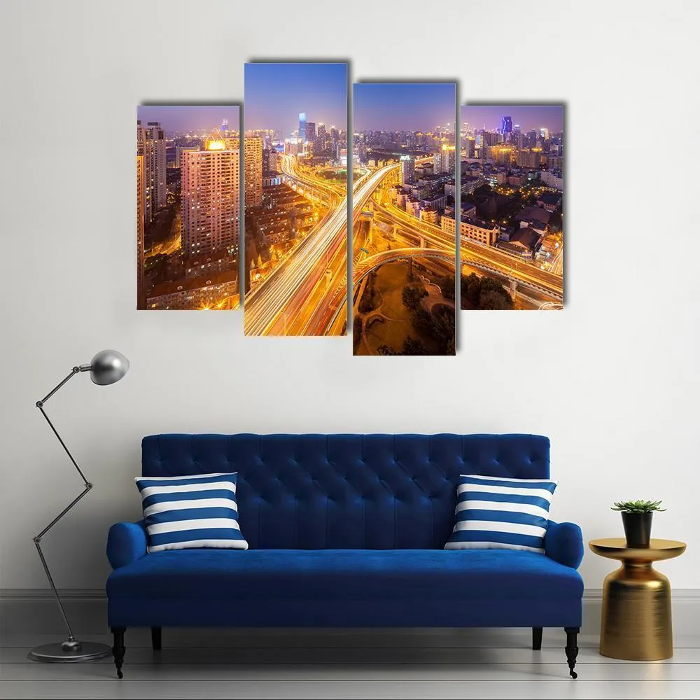 Intersection Of Two Viaducts  Shanghai Canvas Wall Art