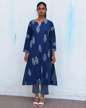 Into The Blue Handblockprinted Cotton Kurta Set - Hmbd