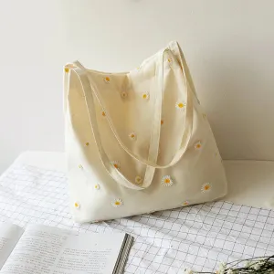 Intricate Embroidered Daisy Flower Shoulder Tote Bags