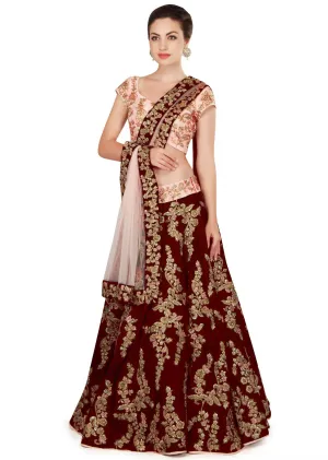 Invaluable Maroon Colored Designer Embroidered Lehenga Choli