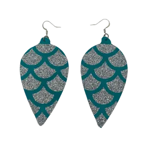 Inverted Drops Teal & Glitter Leather Earrings