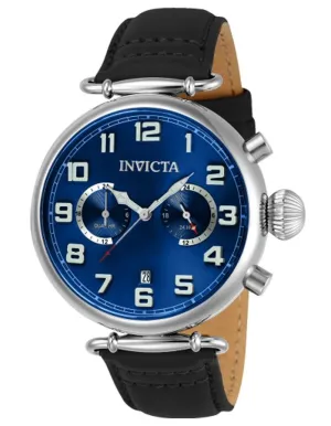 INVICTA Aviator Mens Watch - Stainless Steel - Blue - Black Leather Strap