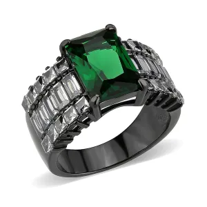 IP Black (Ion Plating) Stainless Steel Ring with Synthetic in Emerald for Women Style TK3774