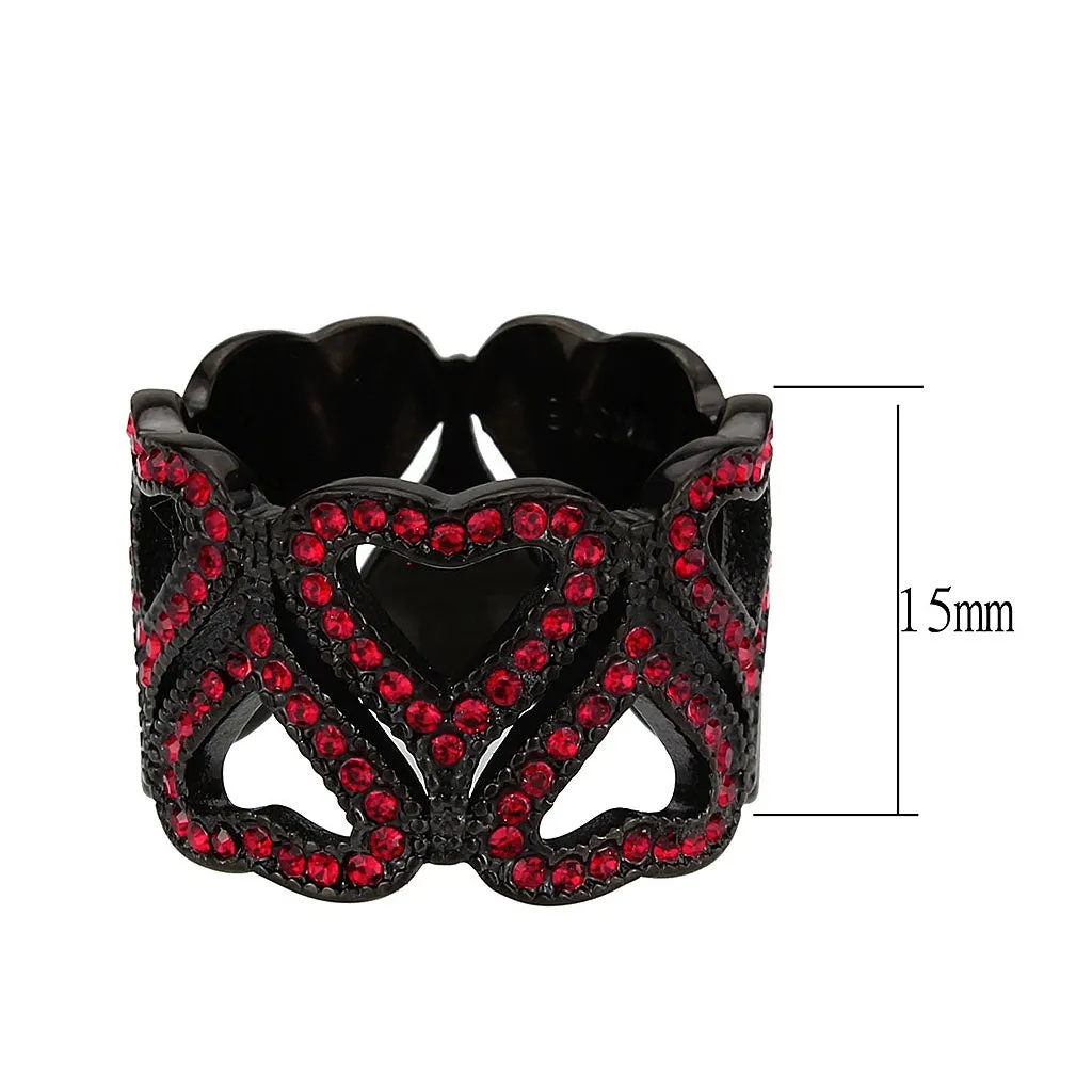 IP Black (Ion Plating) Stainless Steel Ring with Top Grade Crystal in Red Series for Women Style TK3790