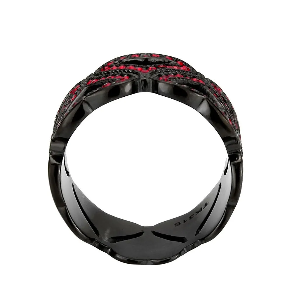 IP Black (Ion Plating) Stainless Steel Ring with Top Grade Crystal in Red Series for Women Style TK3790