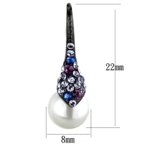 IP Black(Ion Plating) Stainless Steel Earrings with Synthetic Pearl in White for Women White Stone Color Style TK2145