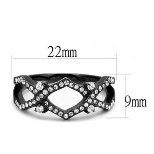 IP Black(Ion Plating) Stainless Steel Ring with AAA Grade CZ in Clear for Women Style TK3165