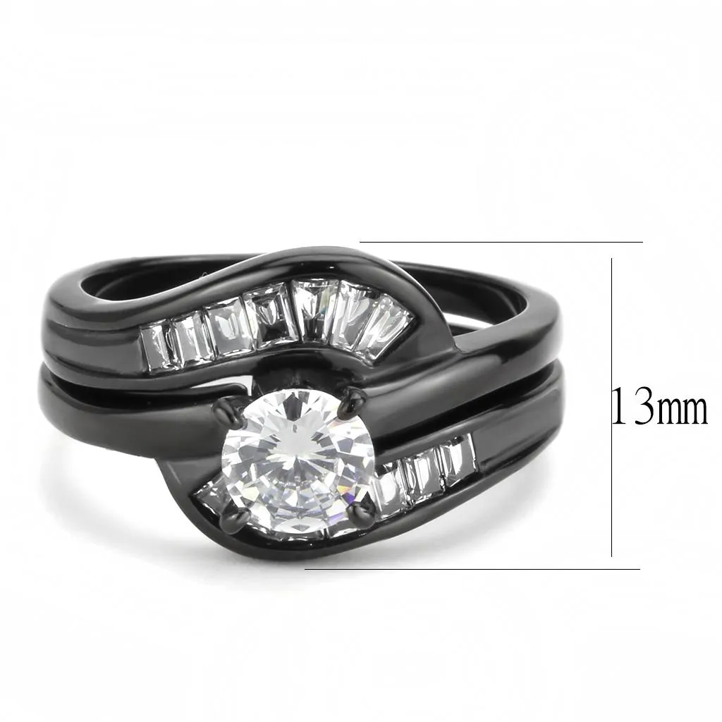 IP Black(Ion Plating) Stainless Steel Ring with AAA Grade CZ in Clear for Women Style TK3693