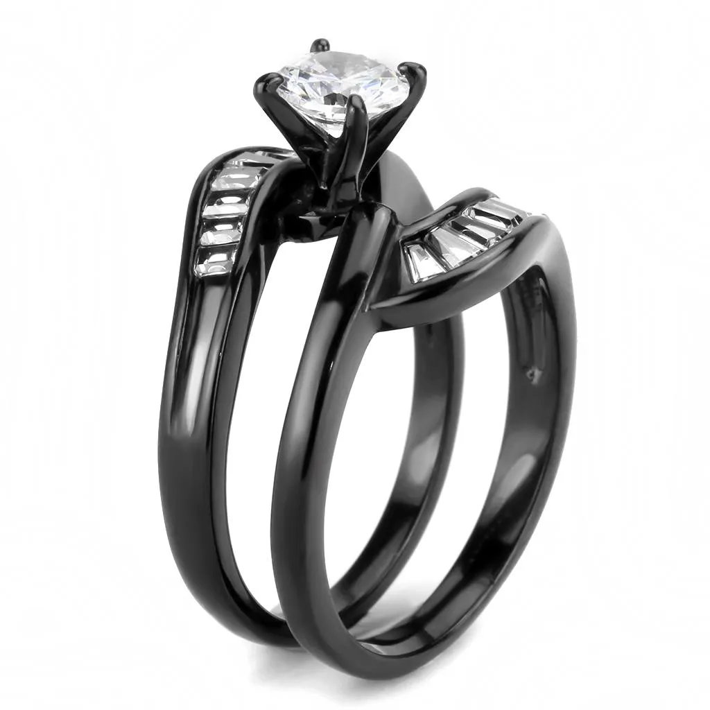 IP Black(Ion Plating) Stainless Steel Ring with AAA Grade CZ in Clear for Women Style TK3693