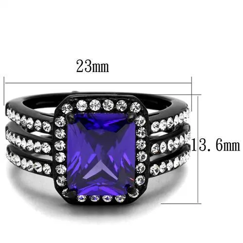 IP Black(Ion Plating) Stainless Steel Ring with AAA Grade CZ in Tanzanite for Women Style TK2486