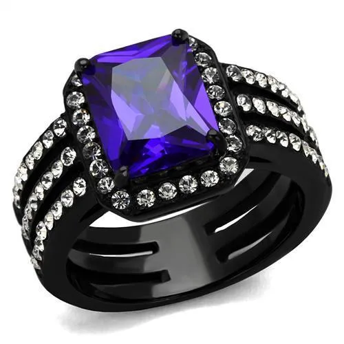 IP Black(Ion Plating) Stainless Steel Ring with AAA Grade CZ in Tanzanite for Women Style TK2486