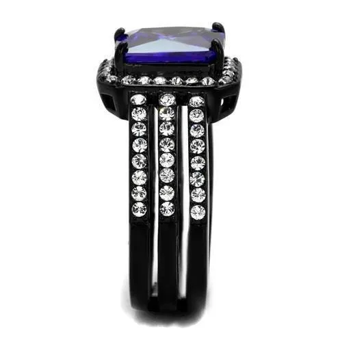 IP Black(Ion Plating) Stainless Steel Ring with AAA Grade CZ in Tanzanite for Women Style TK2486