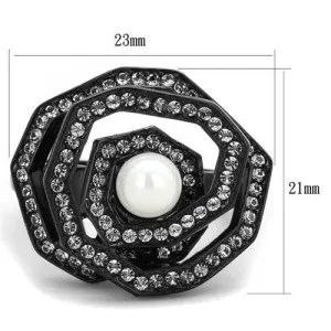 IP Black(Ion Plating) Stainless Steel Ring with Synthetic Pearl in White for Women Style TK1861