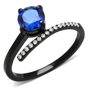 IP Black(Ion Plating) Stainless Steel Ring with Synthetic Spinel in London Blue for Women Style DA038