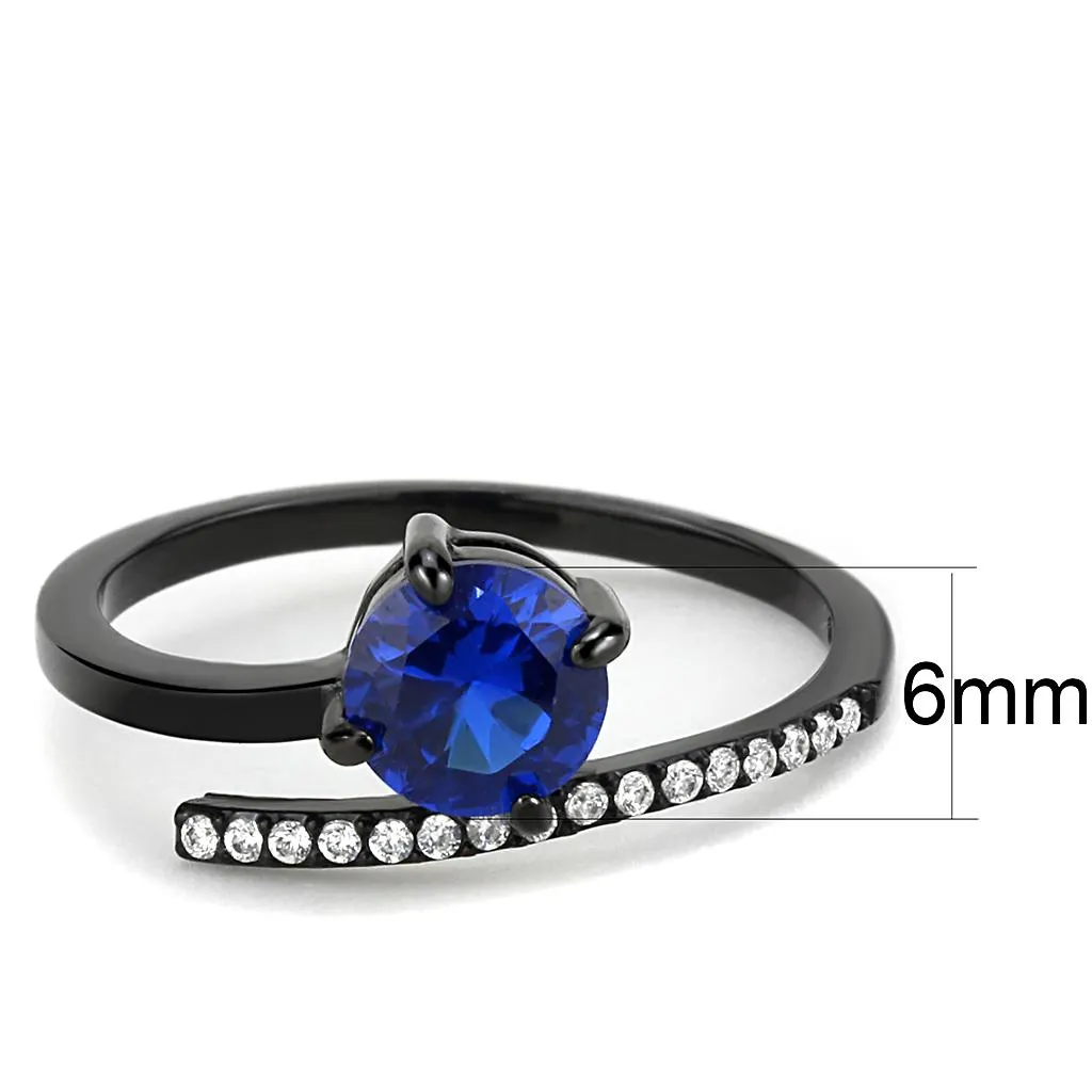 IP Black(Ion Plating) Stainless Steel Ring with Synthetic Spinel in London Blue for Women Style DA038