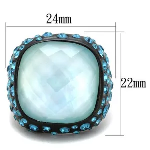 IP Black(Ion Plating) Stainless Steel Ring with Synthetic Synthetic Glass in Sea Blue for Women Style TK1617