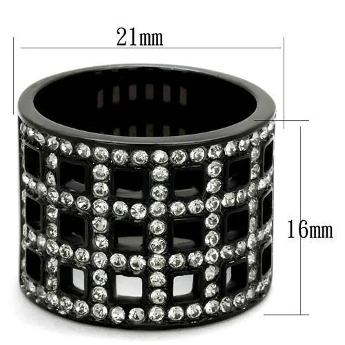 IP Black(Ion Plating) Stainless Steel Ring with Top Grade Crystal in Black Diamond for Women Style TK2155