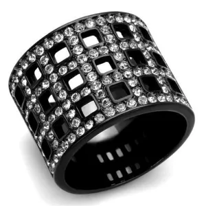 IP Black(Ion Plating) Stainless Steel Ring with Top Grade Crystal in Black Diamond for Women Style TK2155